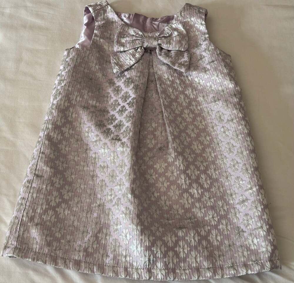 Size 18-24m The Children's Place Dress Shinny Pink Silver Girls Baby Pleated Bow